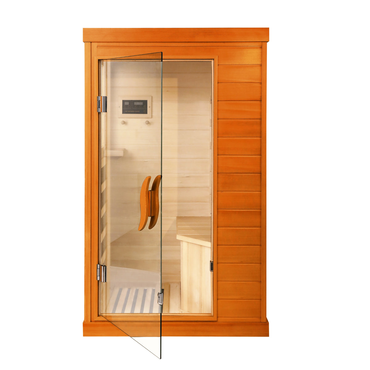 1 Person Far Infrared Sauna for Home, 800W Indoor Personal Sauna with 5 Heating Panels, Bluetooth Speaker, Tempered Glass Door, Control Panel, 110V UL Power Cord (Red-Brown)
