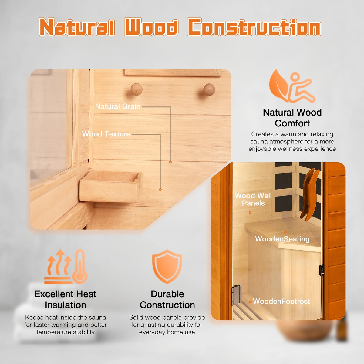 1 Person Far Infrared Sauna for Home, 800W Indoor Personal Sauna with 5 Heating Panels, Bluetooth Speaker, Tempered Glass Door, Control Panel, 110V UL Power Cord (Red-Brown)